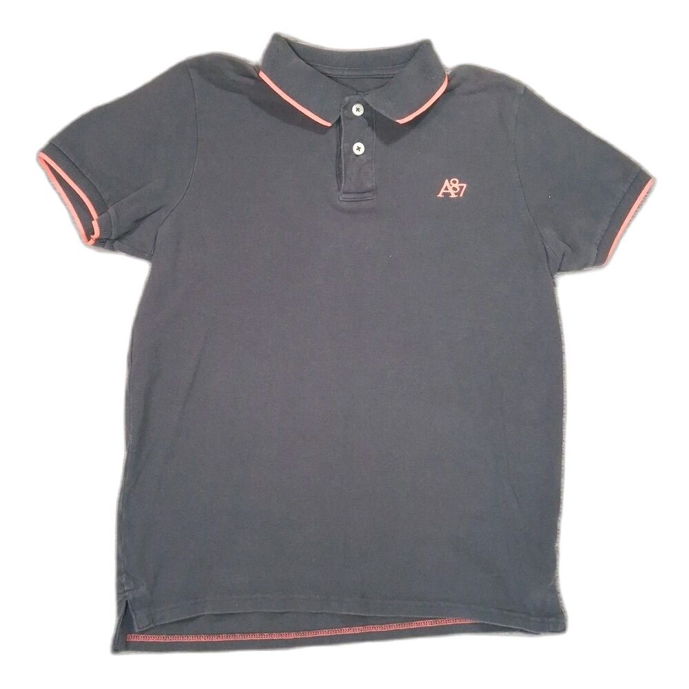 Sz M AEROPOSTALE Polo Shirt GRAY ORANGE Mens SHORT SLEEVE COTTON CASUAL Classic
